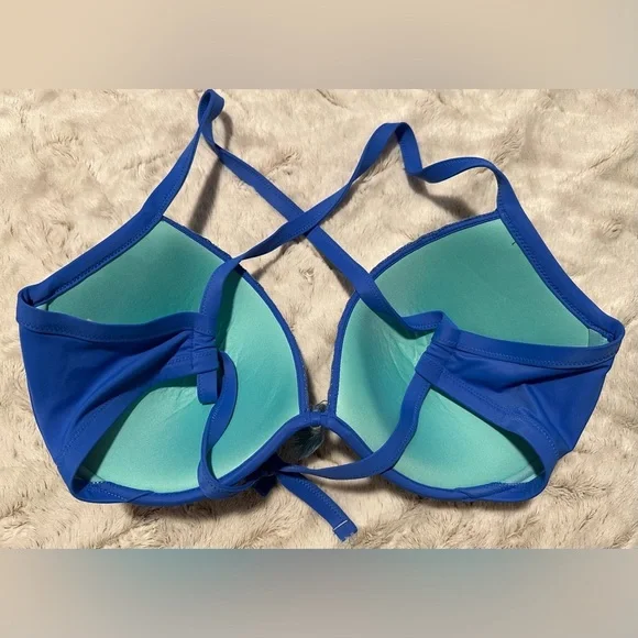 Shade & Shore Womens Blue Crochet Underwire Padded Bikini Top Swimwear 36DD - Picture 2 of 8